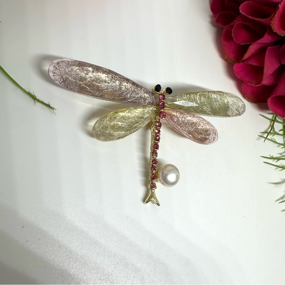 Last One!⚜️Real Pearl Glass Dragonfly Brooch & Pendant - Picture 3 of 7